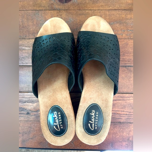 Clarks Shoes - Clarks Black Wedge Mules in Size 8.5